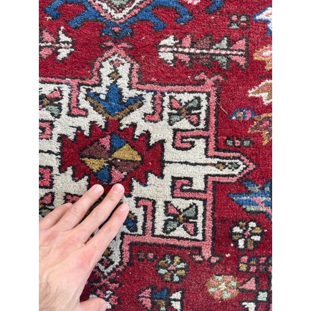 Vintage Persian Tribal Karaja 2 Toned Reds Rug - 3.6 x 4.6 For Sale - Image 9 of 12