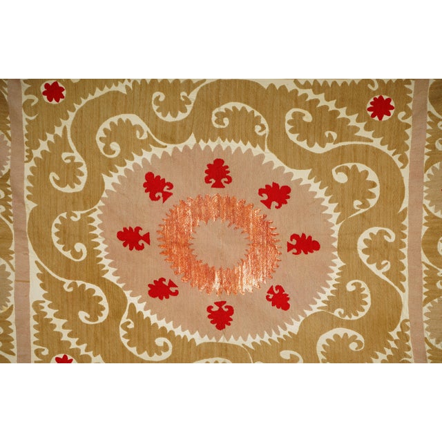 Boho Medallion Suzani Tapestry | Pink, Terracotta & Teal Floral Motif Wall Decor 4'4'' X 4'10'' For Sale - Image 4 of 10