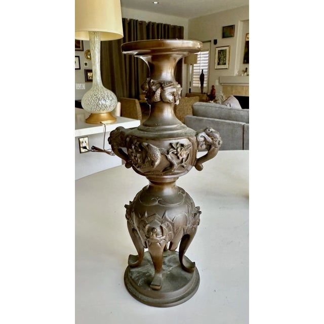 1960s Japanese Bronze Elephant Handle Candlestick Holders For Sale - Image 5 of 16