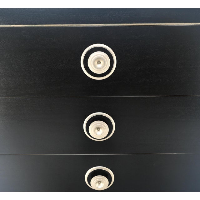 Black Black Lacquer & Silver 5 Drawers Art Deco Tall Chest Dresser MINT For Sale - Image 8 of 18