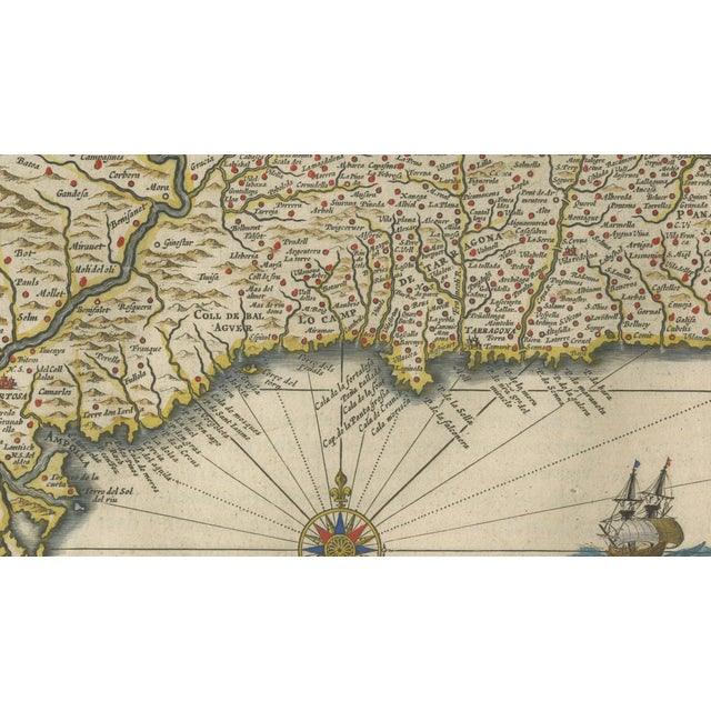 Catalonia Map with Barcelona and Mediterranean Coast from Blaeu, 1642 For Sale - Image 11 of 14