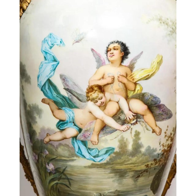 Mid 19th Century Palatial French Ormolu-Mounted Sevres Porcelain Hand-Painted Vase and Cover For Sale - Image 12 of 18