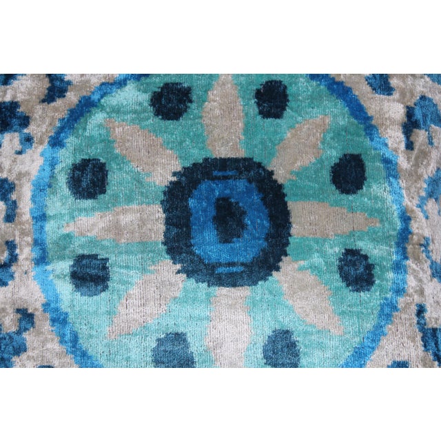 Contemporary Light Blue Hand Knotted Turkish Silk Velvet Ikat Pillows For Sale - Image 3 of 9