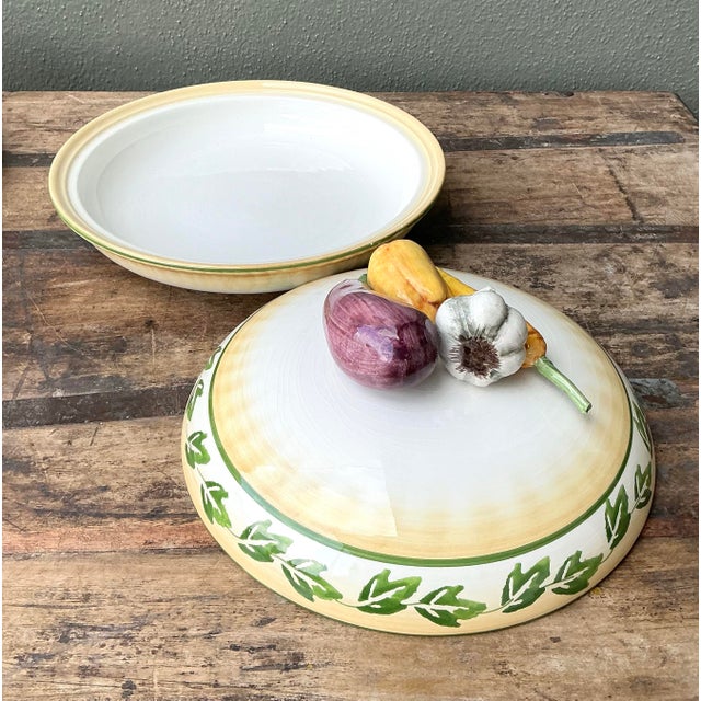 Vintage Italian Glazed Ceramic Vegetable Lidded Bowl For Sale - Image 12 of 12