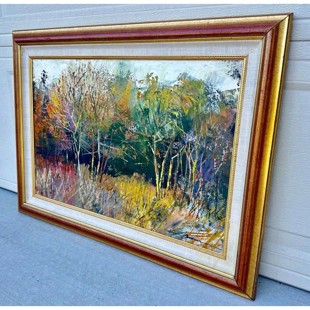 1980s Mykola Bodnar – Autumn Forest Landscape Original Oil Painting, Framed For Sale - Image 10 of 12