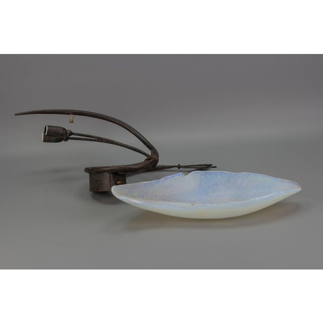 Italian Vetro Murano Venezia Opalescent Glass and Wrought Iron Wall Light, 1990s For Sale - Image 16 of 18