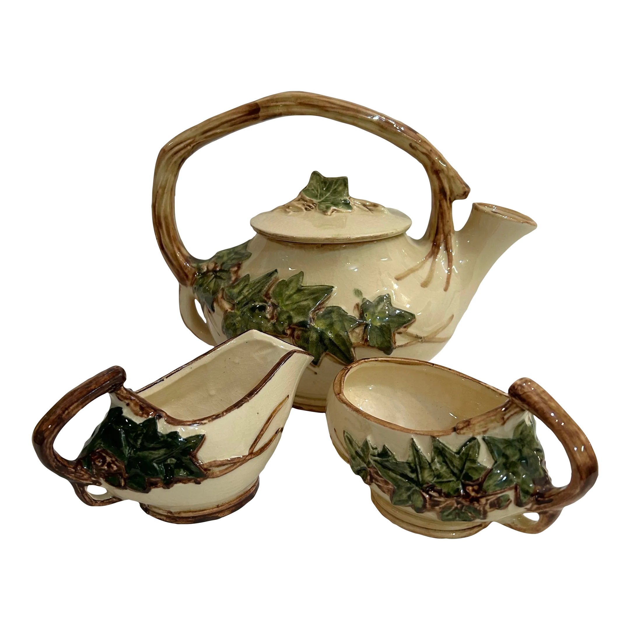 1940's McCoy Ivy Pattern Tea Set - Set of 3 Pieces | Chairish