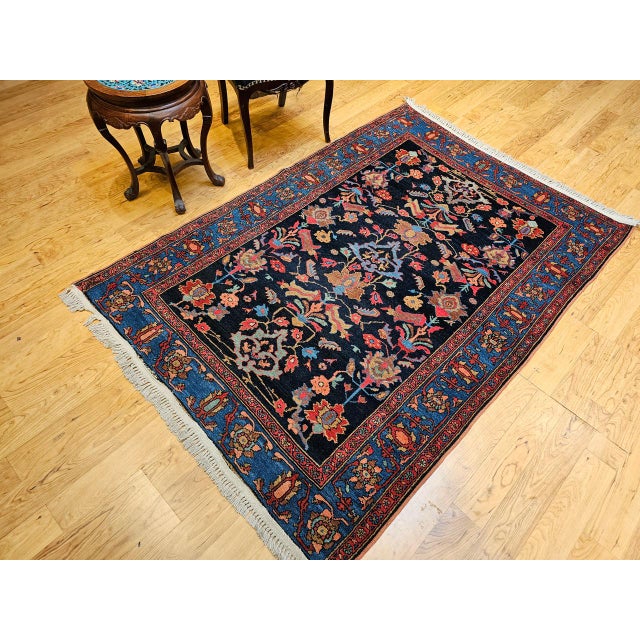 Antique Persian Malayer Rug, Hand-Knotted Wool, Geometric Pattern, 5x7, Navy and Green For Sale In Chicago - Image 6 of 16