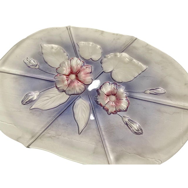 Stunning vintage Mikasa Walther Glass oval platter, made in Germany. Crafted in clear glass with raised pink flowers,...