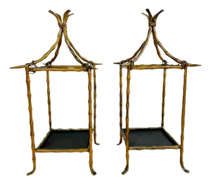 Faux Bamboo Gilt Pagodas Display Shelves, Style of Billy Haines - a Pair