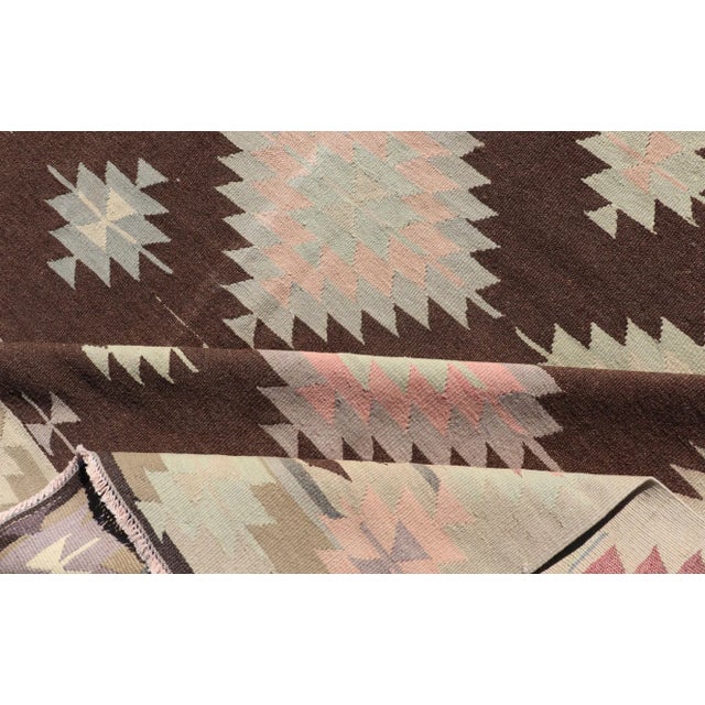 Mid 20th Century Tribal and Geometrics Turkish Kilim in Brown With Cream, Pink, Light Gray/Blue For Sale - Image 11 of 13