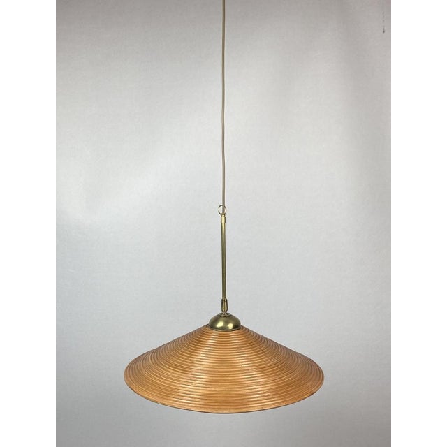 Pencil Split Reed, Rattan, Bamboo & Brass Pendant Lamp, 1970s For Sale - Image 17 of 17