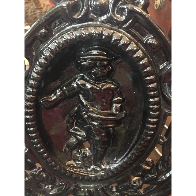 Victorian Cast Iron Three Paneled Ornate Garden Bench With Pine Slat Seat For Sale - Image 9 of 14