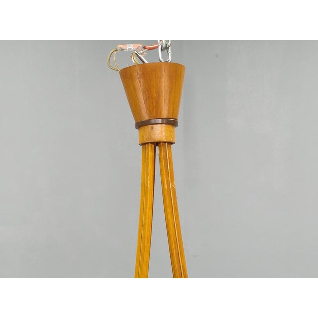 Brown Mid-Century Czech Wood and Glass Chandeliers by Dřevo Humpolec, 1970s, Set of 2 For Sale - Image 8 of 15