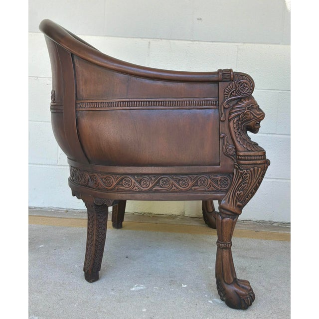 Origial retail $22,494, elegant modern Baker Furniture Regency Style Cognac Velvet Tub Chairs Pair, carved wood frames,...