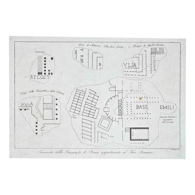Pietro Ruga, Map of Forum Romanum, Original Etching, 19th-Century For Sale