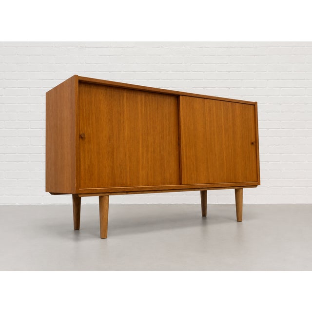 Wood Mid Century Modern Oak Sliding Door Credenza – Danish Modern Storage Cabinet, C. 1960’s For Sale - Image 7 of 12