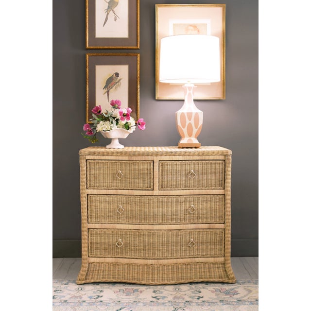 Worlds Away Matthew Izzo Home Gina Handpainted Ikat Pattern Metal Tole Table Lamp With Cream Silk Shade For Sale - Image 4 of 4