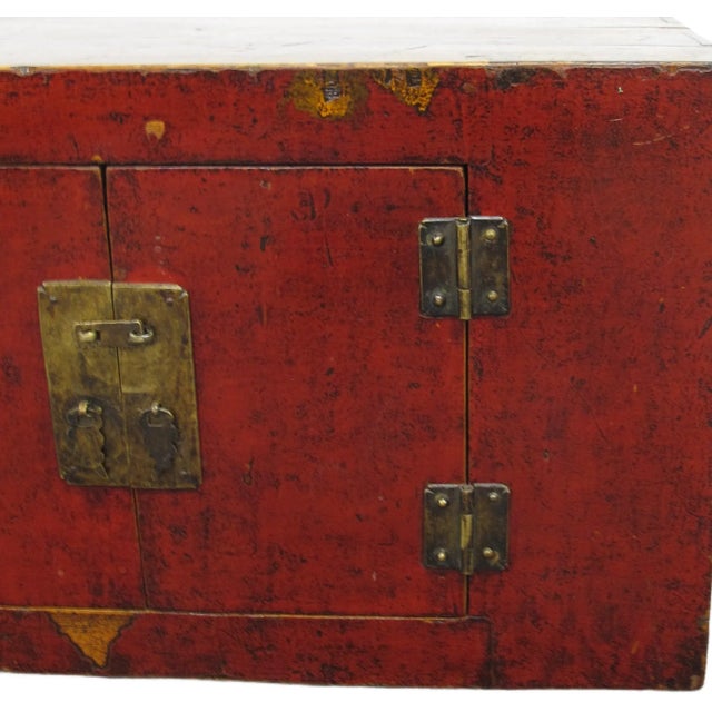 Wood Antique China Red Cabinet For Sale - Image 7 of 8