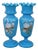 2 Antique Bristol Blue Turquoise Opaline Ruffled Clambroth Mantel Vases Urns 11" For Sale