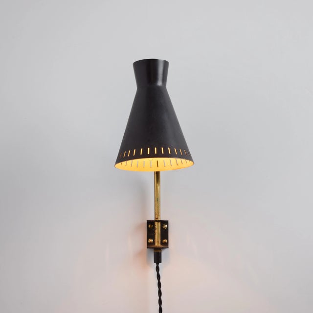 1950s Perforated Metal Diabolo Plug-In Wall Lamp Attributed to Mauri Almari For Sale - Image 10 of 12