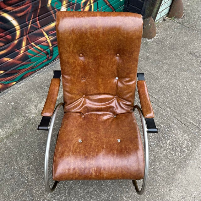 Mid-Century Modern Mid 20th Century Lee Woodard Sculptural Brass and Wood Rocking Chair For Sale - Image 3 of 12
