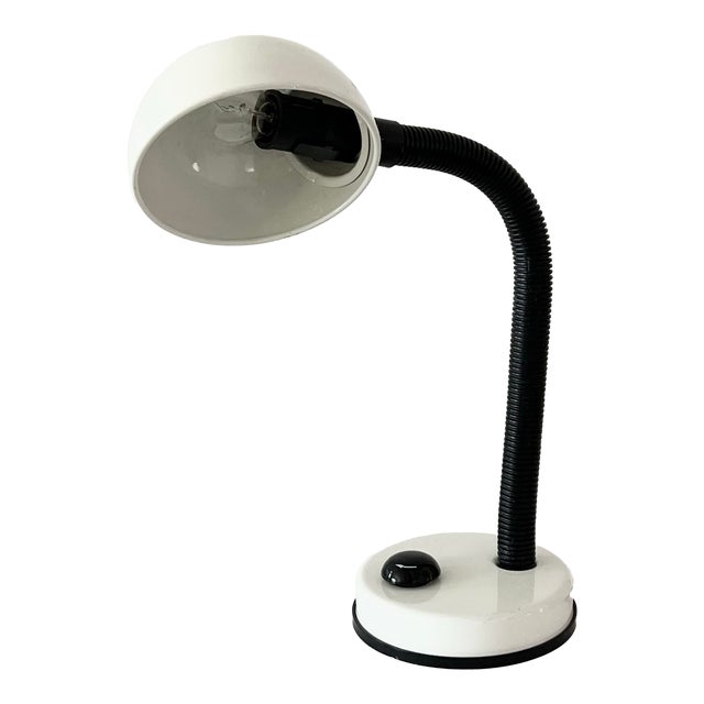 Vintage White Metal Gooseneck Desk Lamp For Sale