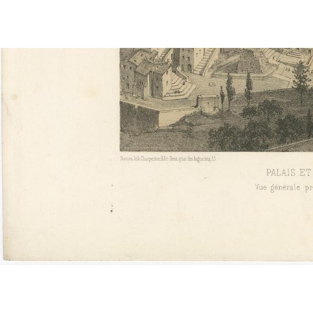 After Bayot, Rome Vatican Palace and Gardens from St Peter's Dome, 1869, Lithograph For Sale - Image 9 of 12