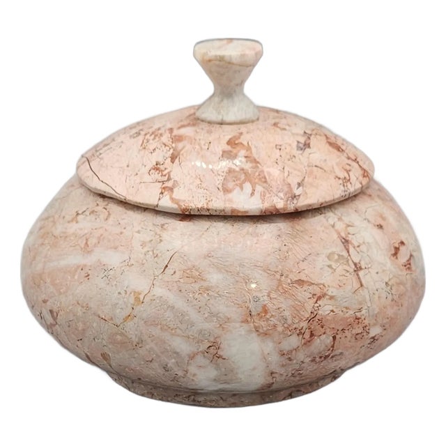 Vintage Lidded Pink Blush Solid Marble Vessel Trinket Box Container For Sale