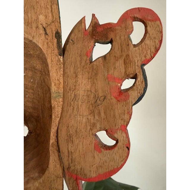 Vintage Indonesian Hand Carved Painted Wood Barong Garuda Mask For Sale - Image 9 of 12