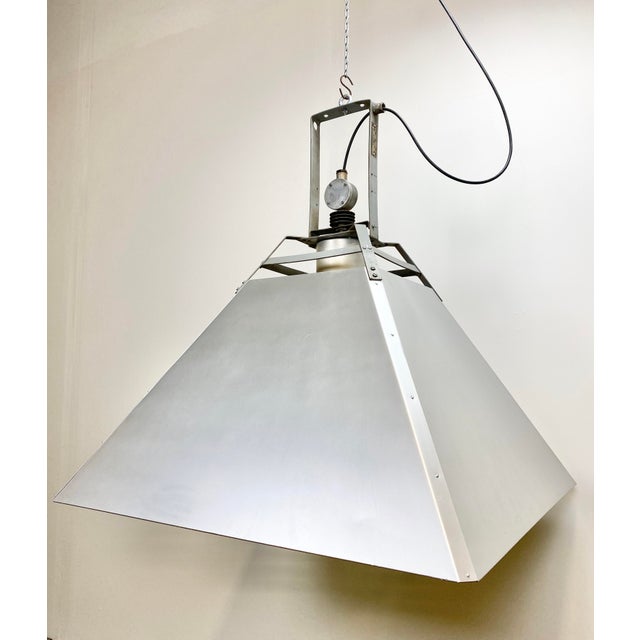 Large Industrial Silver Ceiling Lamp, 1970s For Sale - Image 4 of 15