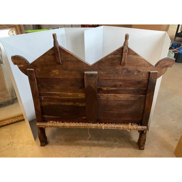 Antique Indian Hand Carved Bronze-Inlaid Wooden Low Pidda Chair For Sale In Philadelphia - Image 6 of 9