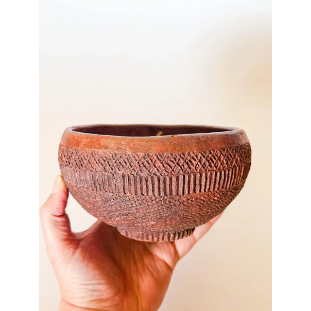 Sculpture Materials Vintage Folk Art Redware Clay Pottery Bowl For Sale - Image 7 of 10