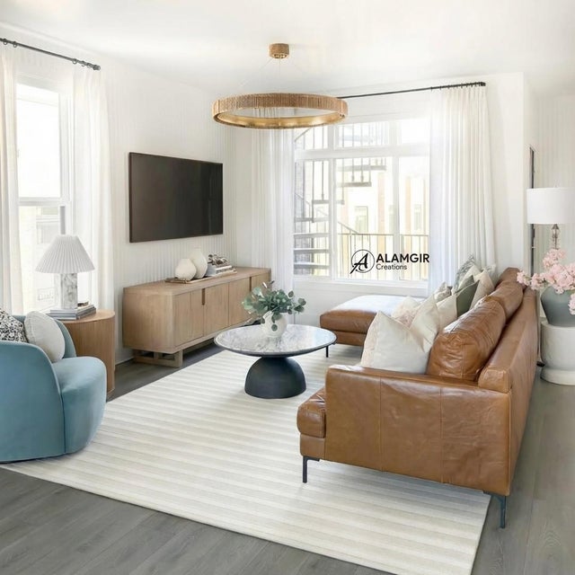 Ivory Linear Stripe High-Low Hand-Tufted New Zealand Wool Rug For Sale - Image 9 of 12