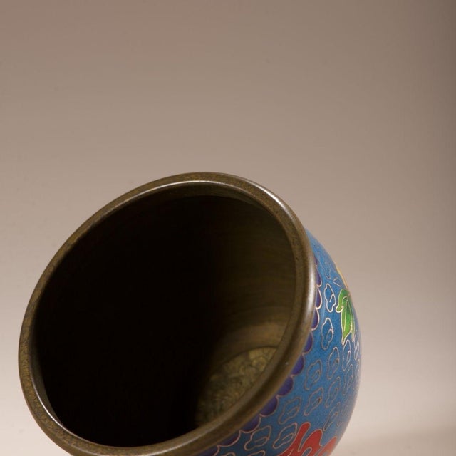 Chinese Vintage Chinese Cloisonné Enamel Brass Bowl / Planter For Sale - Image 3 of 10