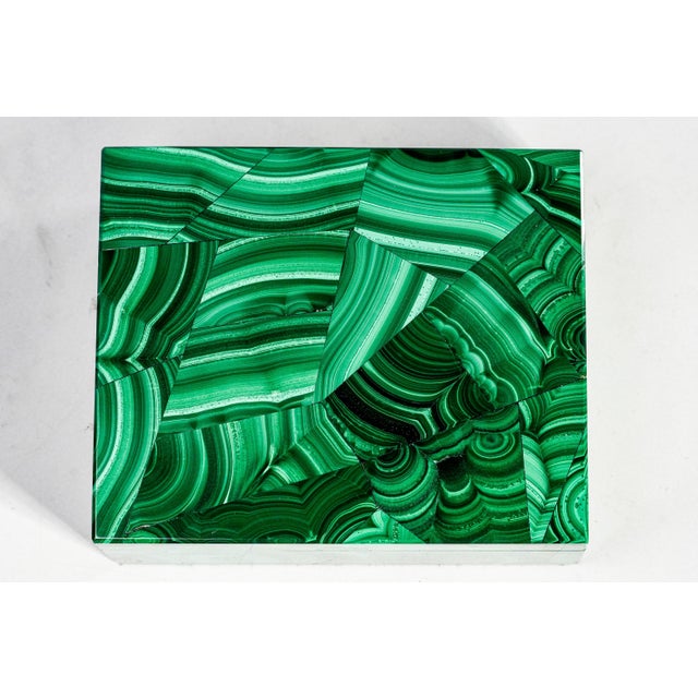 Stunning Vintage European Malachite Box Hand Cut Geometric Stone Mid Century Luxury Home Decor For Sale - Image 4 of 14
