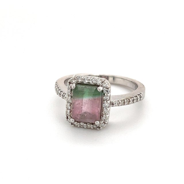 2010s Watermelon Tourmaline Diamond Ring 14k Gold 1.82 TCW Certified, Size 7 For Sale - Image 5 of 11