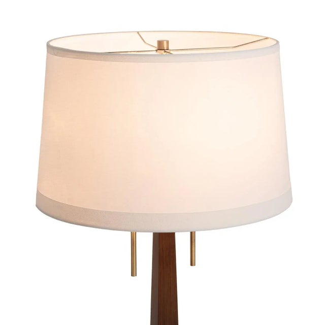 Taper Table Lamp - Dark Walnut Wood Finish, White Linen Shade For Sale - Image 6 of 10
