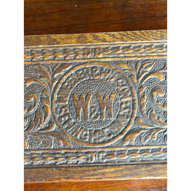 1920s Antique Handcarved Oak Wood Wheeler & Wilson Jewelry Box C. 1890 For Sale - Image 5 of 7