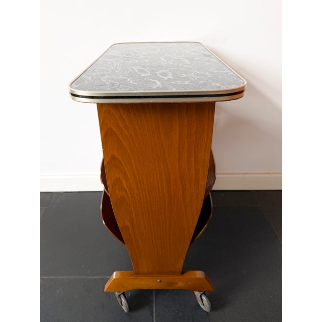 Metal Mid-Century Modern Bar Cart with Marble-Effect Top, 1950s For Sale - Image 7 of 14