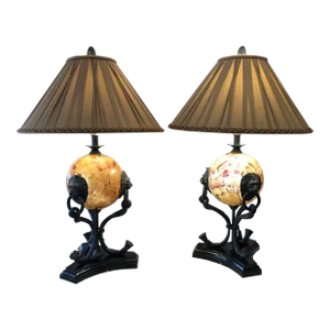 Maitland Smith Bronze Table Lamps With Illuminated Orbs- a Pair