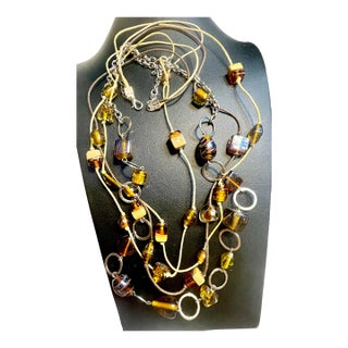 Early MCM Jewelry Bohemia Glass Lampwork, Early Mold Amber Glass and Sommerso Foil Glass. For Sale
