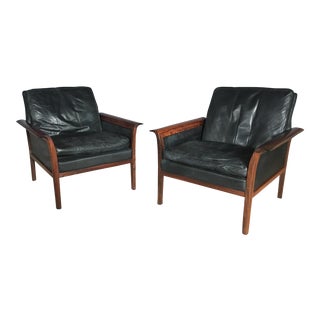 Vintage Mid Century Knut Saeter for Vatner Mobler Leather and Rosewood Chairs- a Pair For Sale