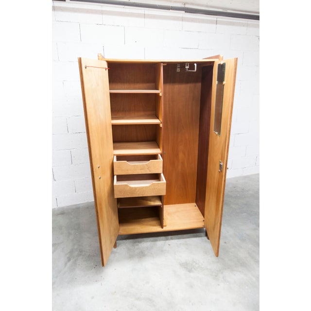 Tan Mid-Century Modern Oak Veneer Wardrobe with Doors and Drawers, 1950s For Sale - Image 8 of 18