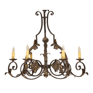 Quality Wrought Iron Medieval Style Chandelier For Sale