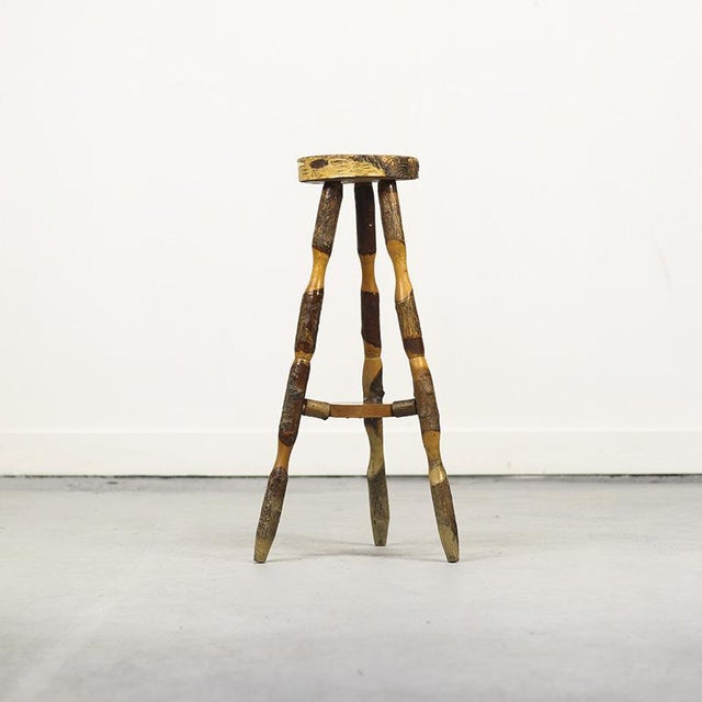 Rustic Farmhouse Folk Art Side Table / Pedestal in Beech For Sale - Image 6 of 11