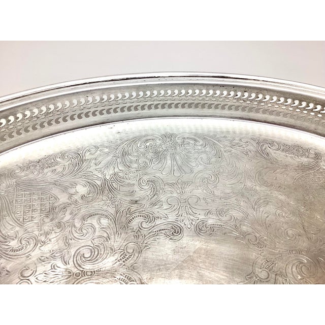1960s Vintage Oval Gallery Wm Rogers & Son Silver Plate Tray For Sale - Image 5 of 6