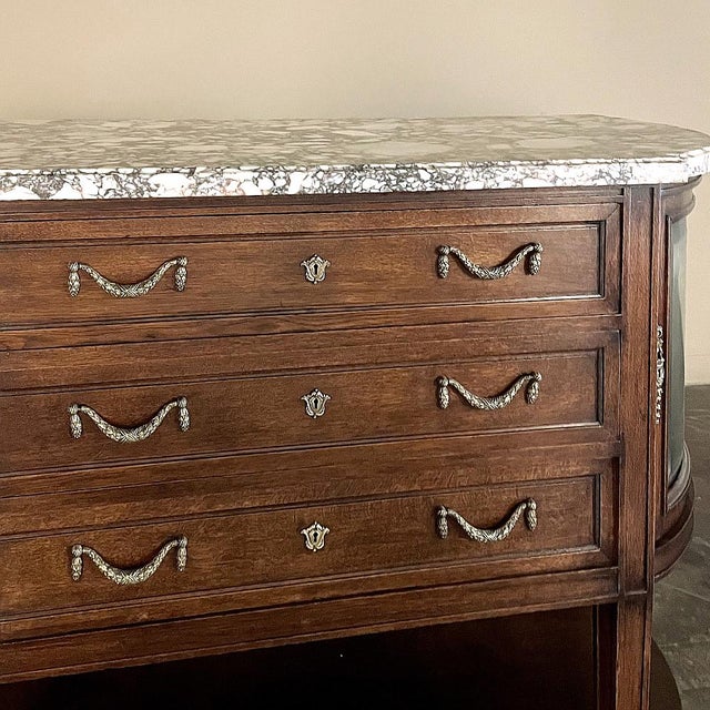 19th Century French Louis XVI Walnut Marble Top Parisian Display Buffet For Sale - Image 13 of 15