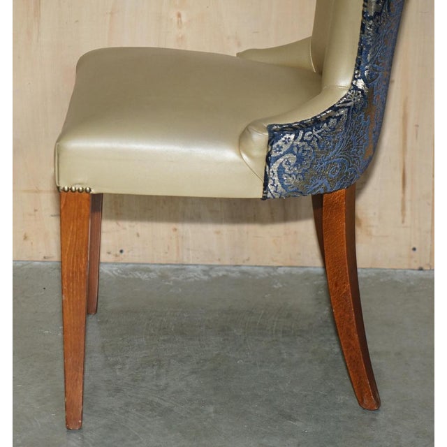 English Elm Hall Chairs with Damask Upholstery, Set of 2 For Sale - Image 5 of 18