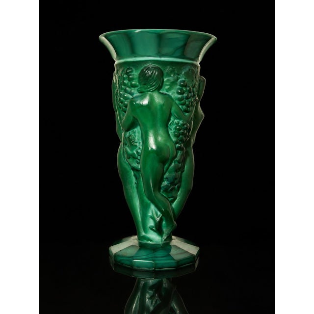 František Pazourek Art Deco Malachite Glass Vase, Czechoslovakia, 1930s An exceptional Art Deco vase designed by František...